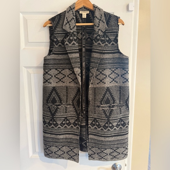Artisan Ny Jackets & Blazers - Native American Style Long Vest Black/Gray Artisan NY Size L 12-14 Heavy Coat